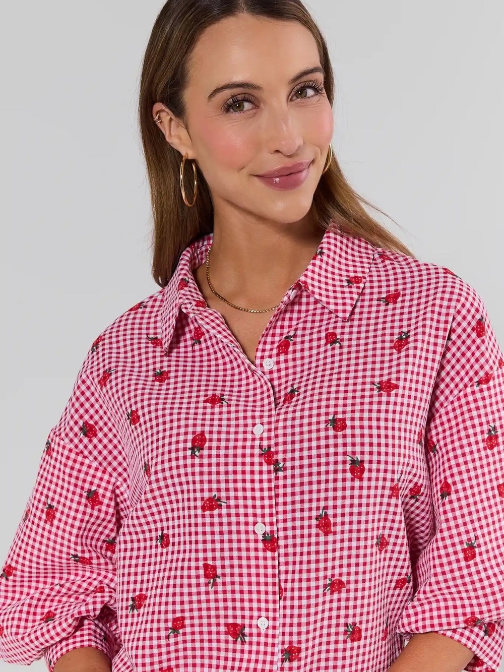 NWT Avara Dorothea Strawberry Gingham Top - Picture 3 of 3